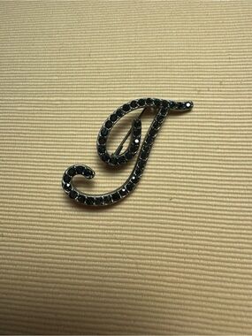Rhinestone Script “T” Initial Brooch